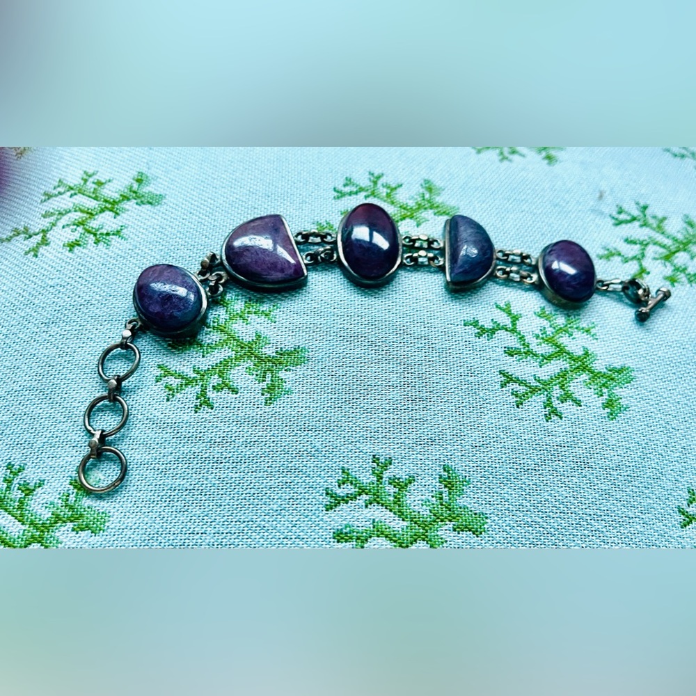 Sterling Silver Bracelet with Natural Purple Stones